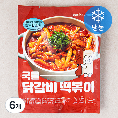 쿠캣 국물 닭갈비 떡볶이 (냉동), 390g, 6개