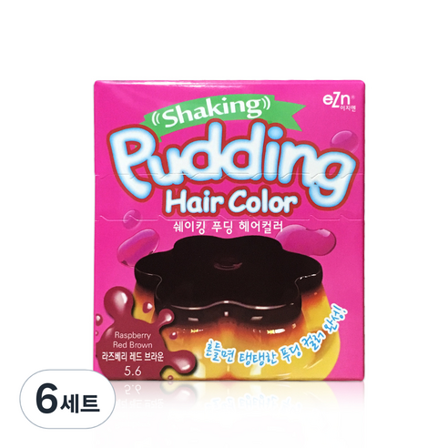 이지엔 쉐이킹 푸딩 헤어컬러 염모제, 5.6 라즈베리 레드 브라운, 6세트