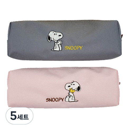 피너츠 스누피 자수필통 중 회색 + 랜덤 발송, 혼합 색상, 5세트
