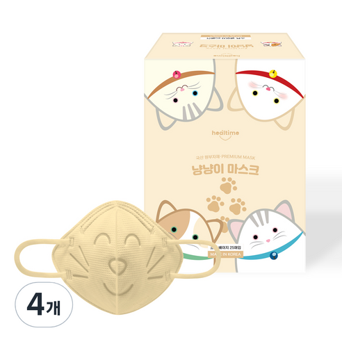 힐타임 냥냥이 마스크 소형, 25개입, 4개, 베이지