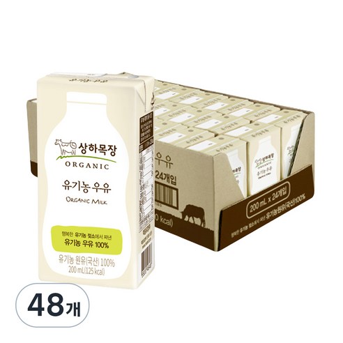 상하목장 유기농 우유, 200ml, 48개