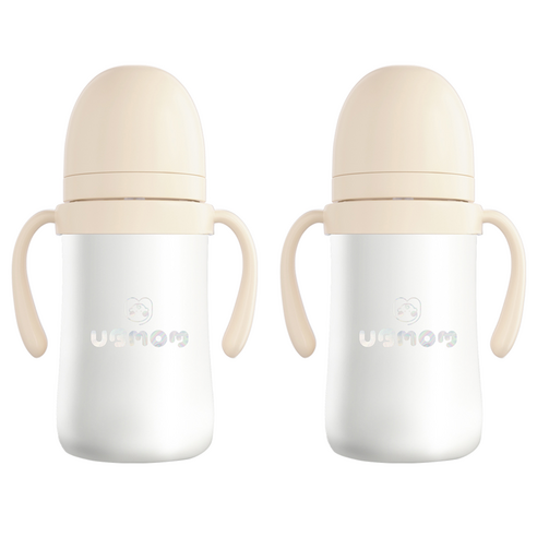유비맘 시그니처 스테인리스 유아 빨대컵 220ml, 2개, 요거트(베이지)