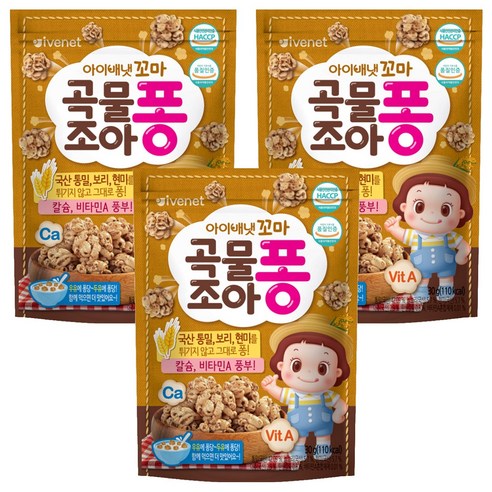 아이배냇 꼬마곡물조아퐁 과자, 곡물맛, 30g, 3개