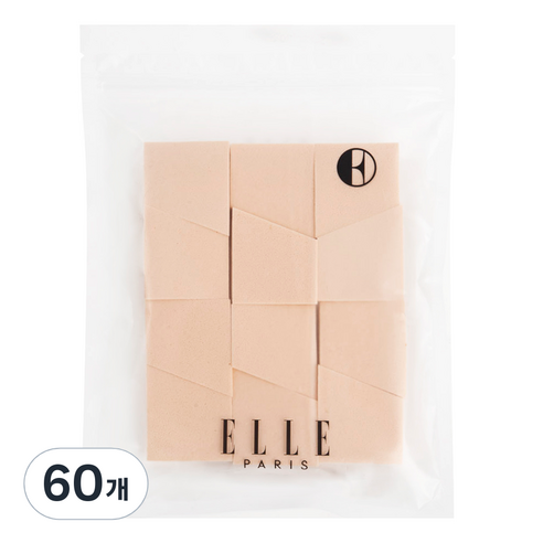 ELLE PARIS 웨지 메이크업 퍼프 대용량, 60개, 무향