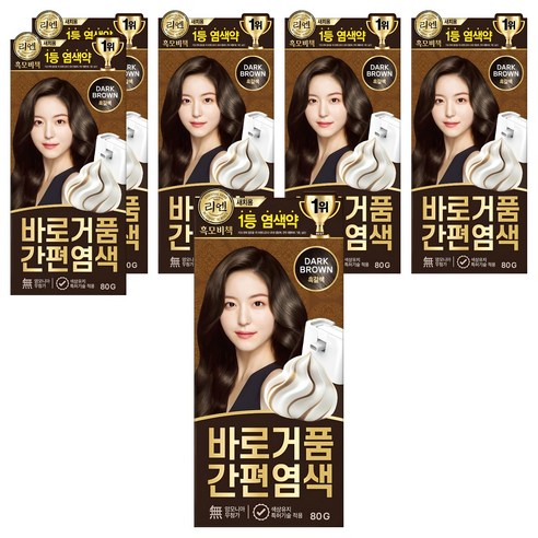 리엔 흑모비책 바로거품 간편 새치염색 염모제, 흑갈색, 6개
