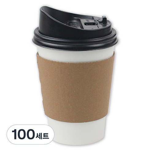아이엔피 종이컵 화이트 무지 355ml + 롱개폐 뚜껑 + 홀더 KP 무지 세트, 100세트