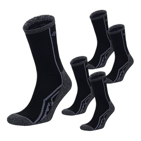 컬럼비아 마운틴레인지 쿠션크루 삭스 5p 세트, 블랙 + 그레이, 1세트