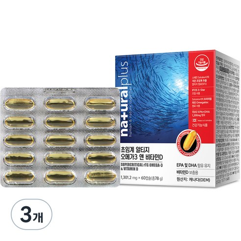 내츄럴플러스 초임계 알티지 오메가3 비타민D 78g, 60정, 3개