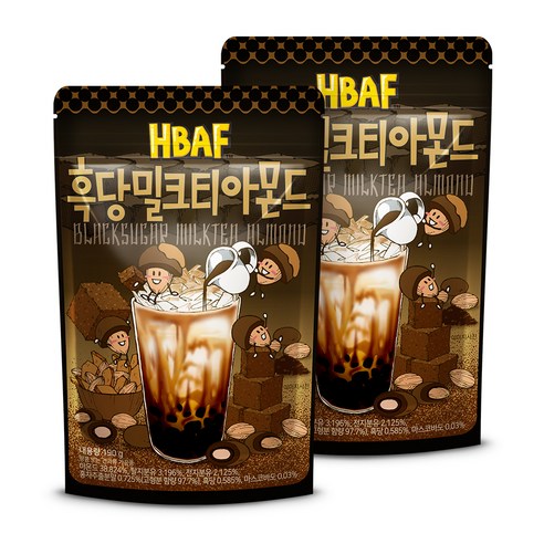 HBAF 흑당 밀크티 아몬드, 190g, 2개