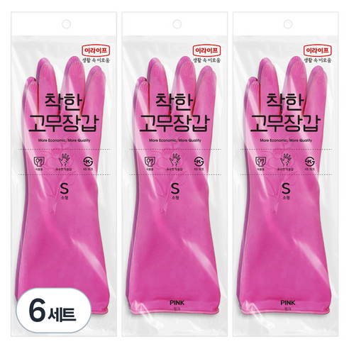 롯데이라이프 착한 고무장갑, 핑크, 소(S), 6세트
