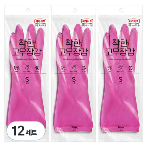 롯데이라이프 착한 고무장갑, 핑크, 소(S), 12세트