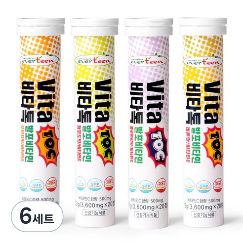 에버틴 비타톡 발포 비타민C 레몬맛+오렌지맛+청포도맛+블루베리맛, 20정, 6세트