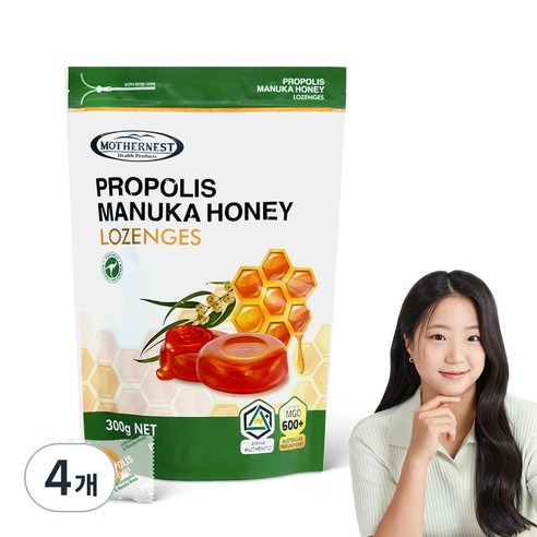 마더네스트 프로폴리스 마누카 허니 MGO600 플러스 로젠지스 캔디, 300g, 4개