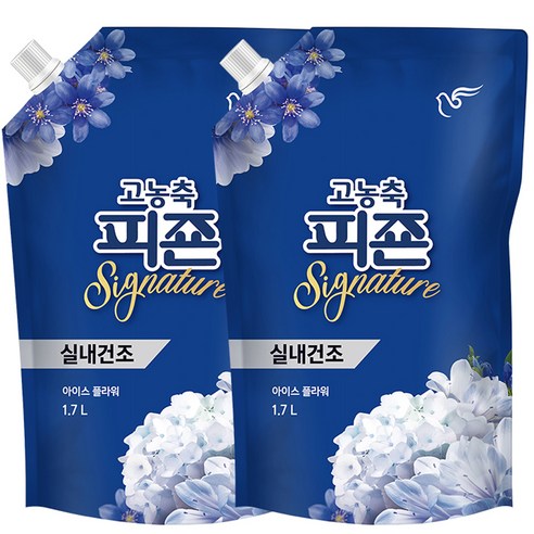 피죤 고농축 시그니처 섬유유연제 아이스플라워 리필, 1.7L, 2개 세탁세제