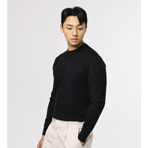 남성용 소프트 라운드 울 니트 스웨터