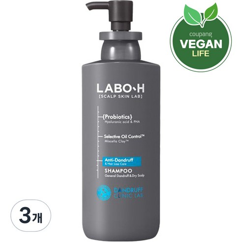 라보에이치 댄드러프 클리닉 일반 건성비듬 샴푸 그린티 민트향, 400ml, 3개