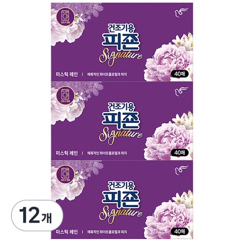 건조기용 피죤 시트 섬유유연제 미스틱레인 본품, 12개, 40매