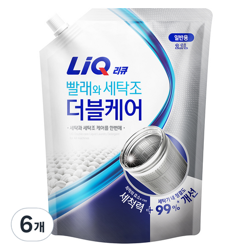 리큐 빨래와 세탁조 더블케어 일반용 아로마틱향 액상세제 리필, 6개, 2.1L