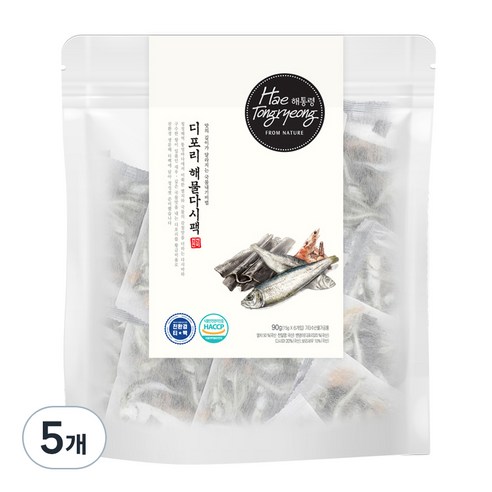 해통령 국물 내기 비법 디포리 해물다시팩, 90g, 5개