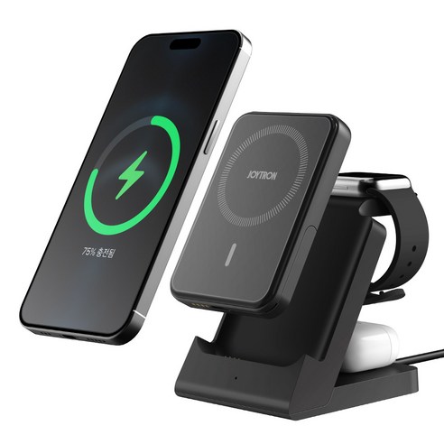 조이트론 트라이맥스 3in1 맥세이프 거치대 보조배터리 무선충전기 5000mAh, 블랙, 1개