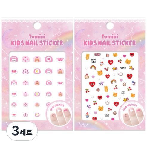 투미니 키즈 네일 스티커 2종 세트, T015, T016, 3세트