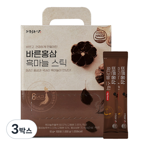 정원삼 바른홍삼 흑마늘 스틱 100p, 1kg, 3박스