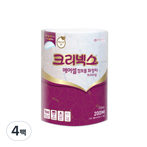 크리넥스 에어셀 점보롤 화장지 프리미엄 200m, 3롤, 4팩