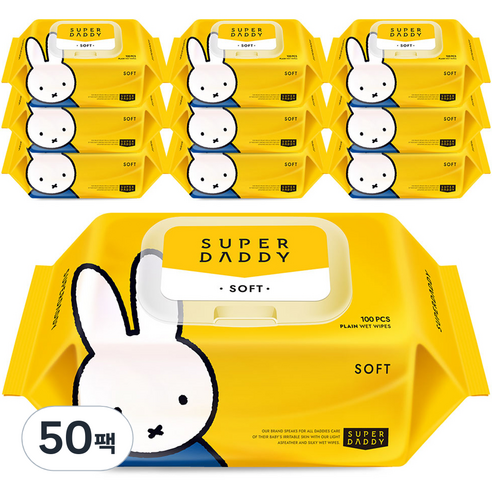 슈퍼대디 저자극 아기물티슈 소프트 캡형, 50g, 100개입, 10개