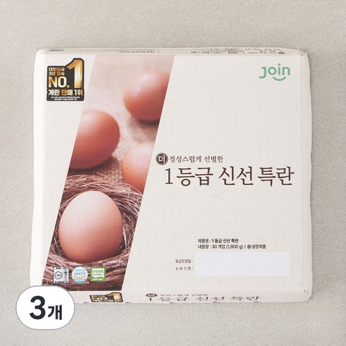 조인 무항생제 인증 1등급 신선 특란 1800g, 30구, 3개