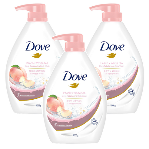 도브 화이트 리밸런싱 바디워시 복숭아향, 1L, 3개