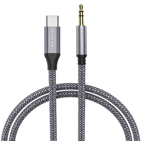 스페이스쉴드 3.5mm 3극 AUX to USB-C타입 이어폰 오디오 연장 케이블, 그레이, 1개, 1m