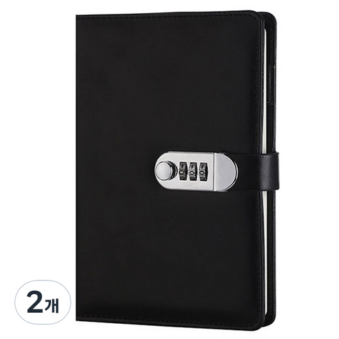 아리코 PU가죽 잠금 다이어리 A5, 블랙, 2개