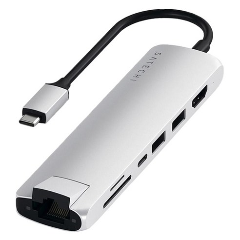 사테치 USB C타입 7in1 알루미늄 슬림 맥북 멀티 허브 이더넷 어댑터, Silver, 1개