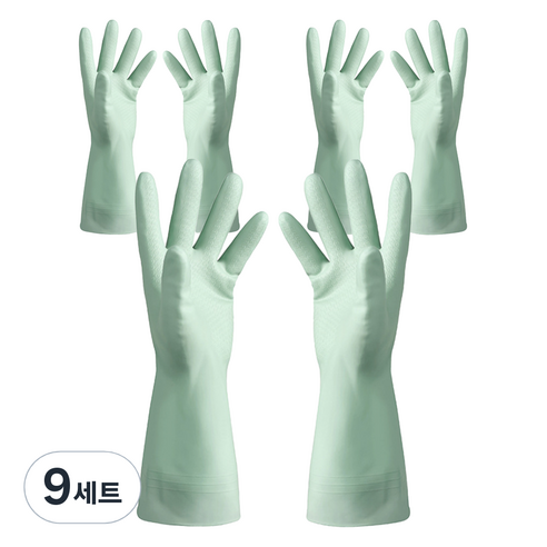 모나홈 예쁘고 편리한 다용도 라텍스 고무장갑 양손착용 세트, 페일그린, 중(M), 9세트