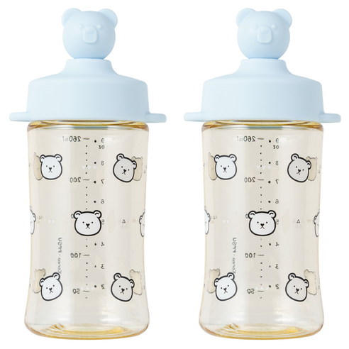 아키움 유아용 곰돌이 PPSU 빨대컵 260ml, 베이비블루, 2개