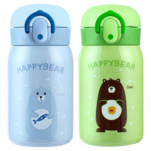 해피베어 원터치 보온보냉병 250ml x 2종 세트, 스카이블루, 그린, 2개