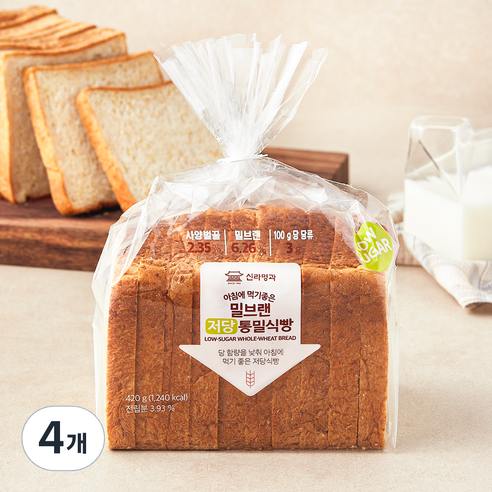신라명과 아침에 먹기 좋은 밀브랜 저당 통밀식빵, 420g, 4개