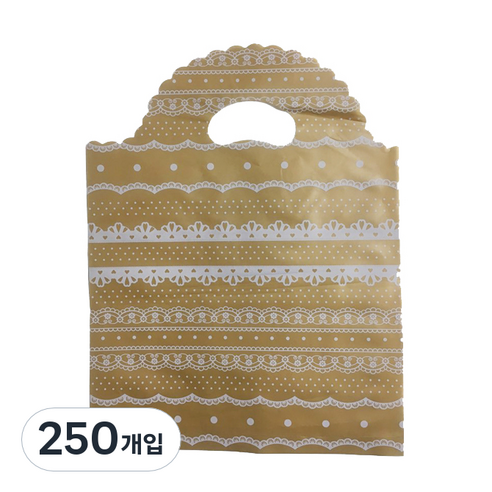 팩스타 손잡이 비닐 포장봉투 가로 25cm x 세로 35cm PE25, 금색 레이스, 250개입