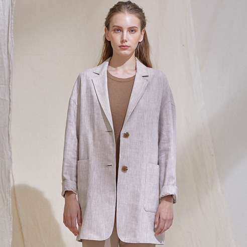 W9 여성용 Premium Linen 투버튼 세미루즈 자켓 TMJKA24W13