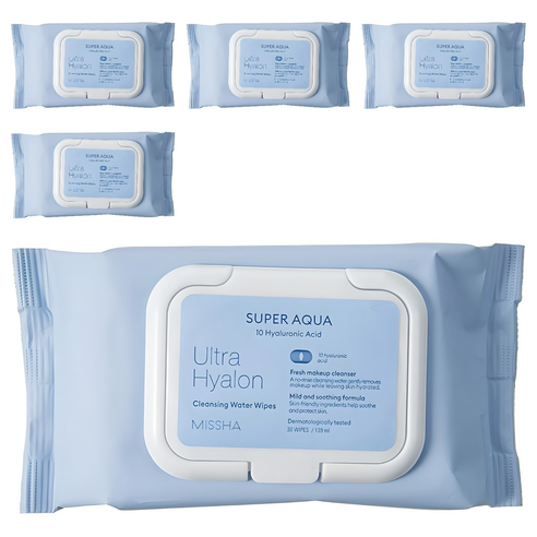 미샤 수퍼 아쿠아 울트라 히알론 클렌징 워터 티슈 캡형, 30매입, 5개