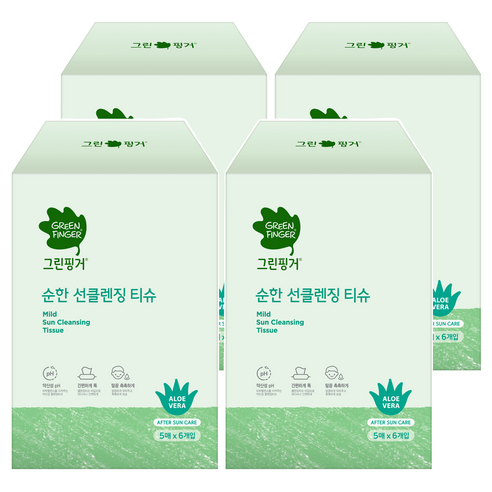 그린핑거 순한 선클렌징 티슈, 30매입, 4개