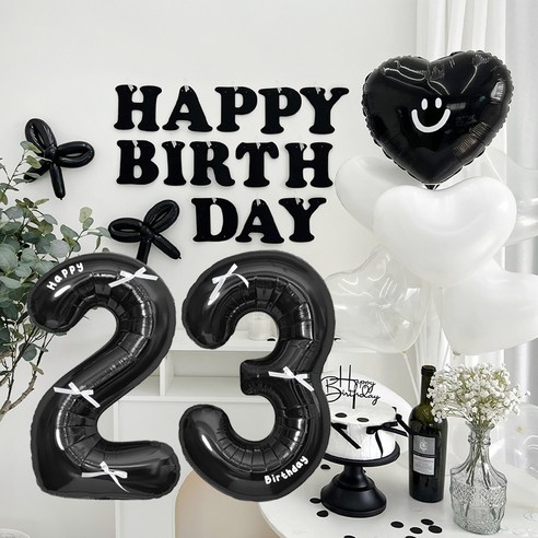 HBD 레터링 하트 파티 세트, 블랙 23, 1세트