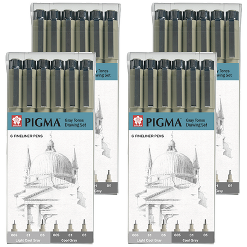 PIGMA 사쿠라 마이크론 그레이컬러 드로잉 펜 세트, 라이트 쿨 그레이, 쿨 그레이, 4세트