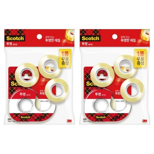 스카치 테이프 디스펜서 581D 18mm x 15mm 1개 + 550리필 18mm x 30mm 3개, 투명, 2세트