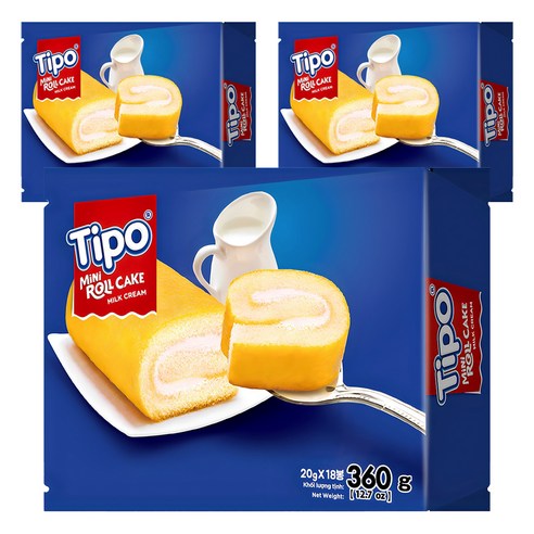 티포 미니 우유맛 크림 롤케이크 18p, 360g, 3개