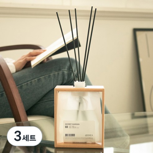 아로니카 내츄럴 우드 코팅 프레임 챕터디퓨저 본품, 시크릿가든, 200ml, 3세트