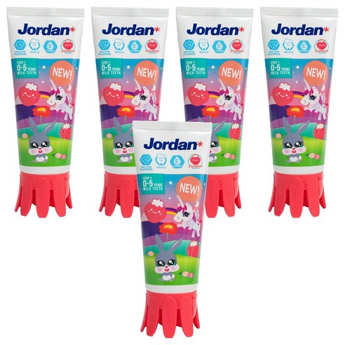조르단 뉴스텝1 딸기향 어린이 치약 패키지 랜덤발송, 90g, 5개