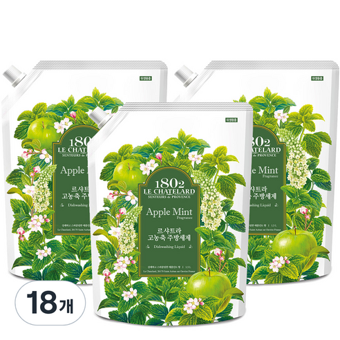르샤트라1802 고농축 주방세제 리필 애플민트, 1.5L, 18개