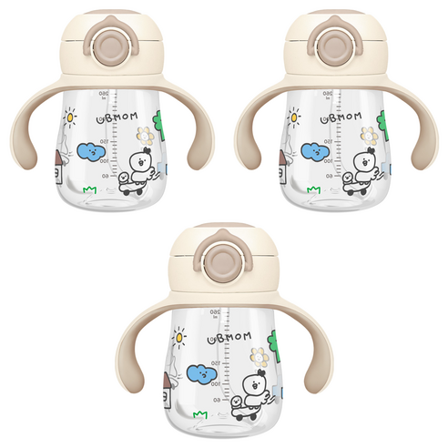 유비맘 트라이탄 데일리 원터치 빨대컵 260ml, 3개, 초코