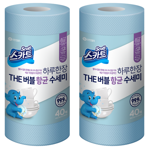 스카트 하루한장 THE 버블 항균 수세미, 스카이블루, 40개입, 2개